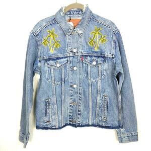 NWT Women's Levi's Ex-boyfriend Palm Tree Jean Denim Jacket Revolve Size Small